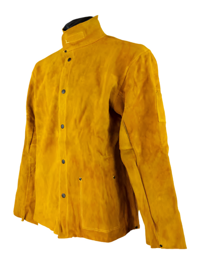 PowerWeld Premium Split Cowhide Leather Welding Jacket, Kevlar-stitched flame-resistant welding jacket