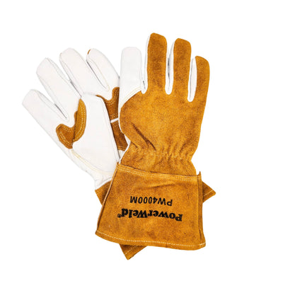 PowerWeld 4000 premium MIG welding gloves, goatskin and cowhide Kevlar-stitched