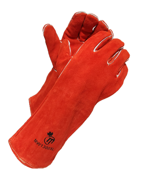 MapleWeld MW1300 red split leather Stick/MIG cotton lined welding gloves