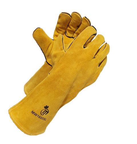 MapleWeld MW1600 yellow split leather Stick/MIG cotton lined welding gloves