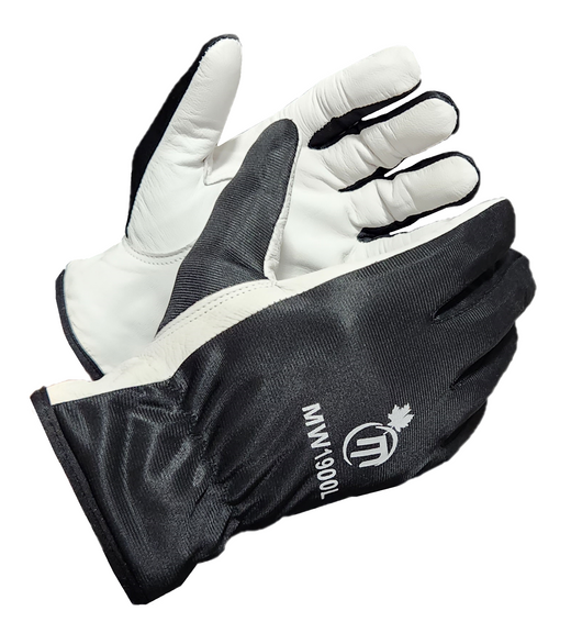 MW1900 Premium Goatskin Leather Work Gloves with Black Polyester Back and Cotton Inner Lining