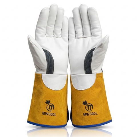 MapleWeld MW300 goatskin TIG welding gloves with yellow split leather cuff