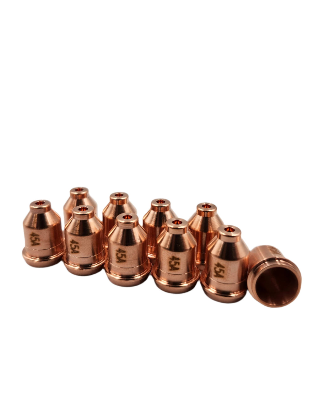 Set of small 45 A copper plasma nozzles with a shield cap for the SanRex SanCut638