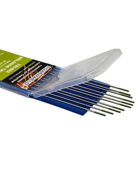PowerWeld Tri-Mix turquoise tungsten electrodes for AC/DC TIG welding - MapleWeld Canada