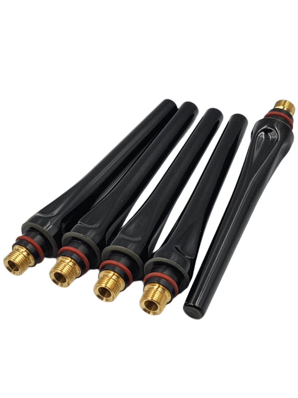 Parker pack of 5 long black back caps for TIG welding torch 17-18-26, side view