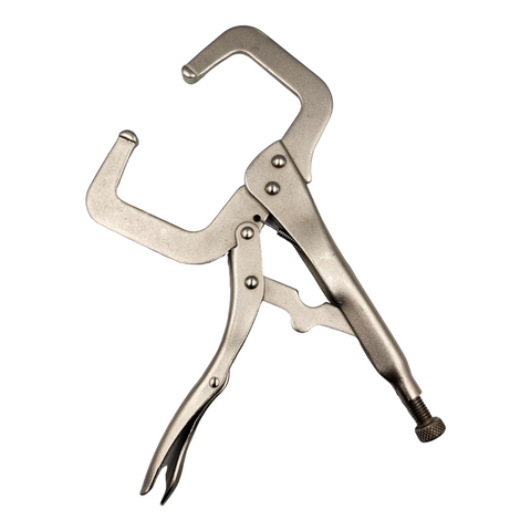 PowerWeld 11 inch locking C-clamp pliers nickel finish 4 inch jaw