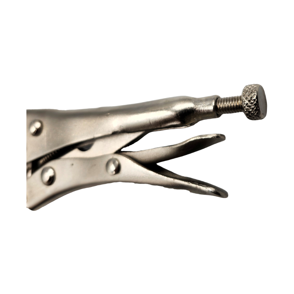 PowerWeld 6 inch long nose locking pliers, open handles and knurled adjusting screw