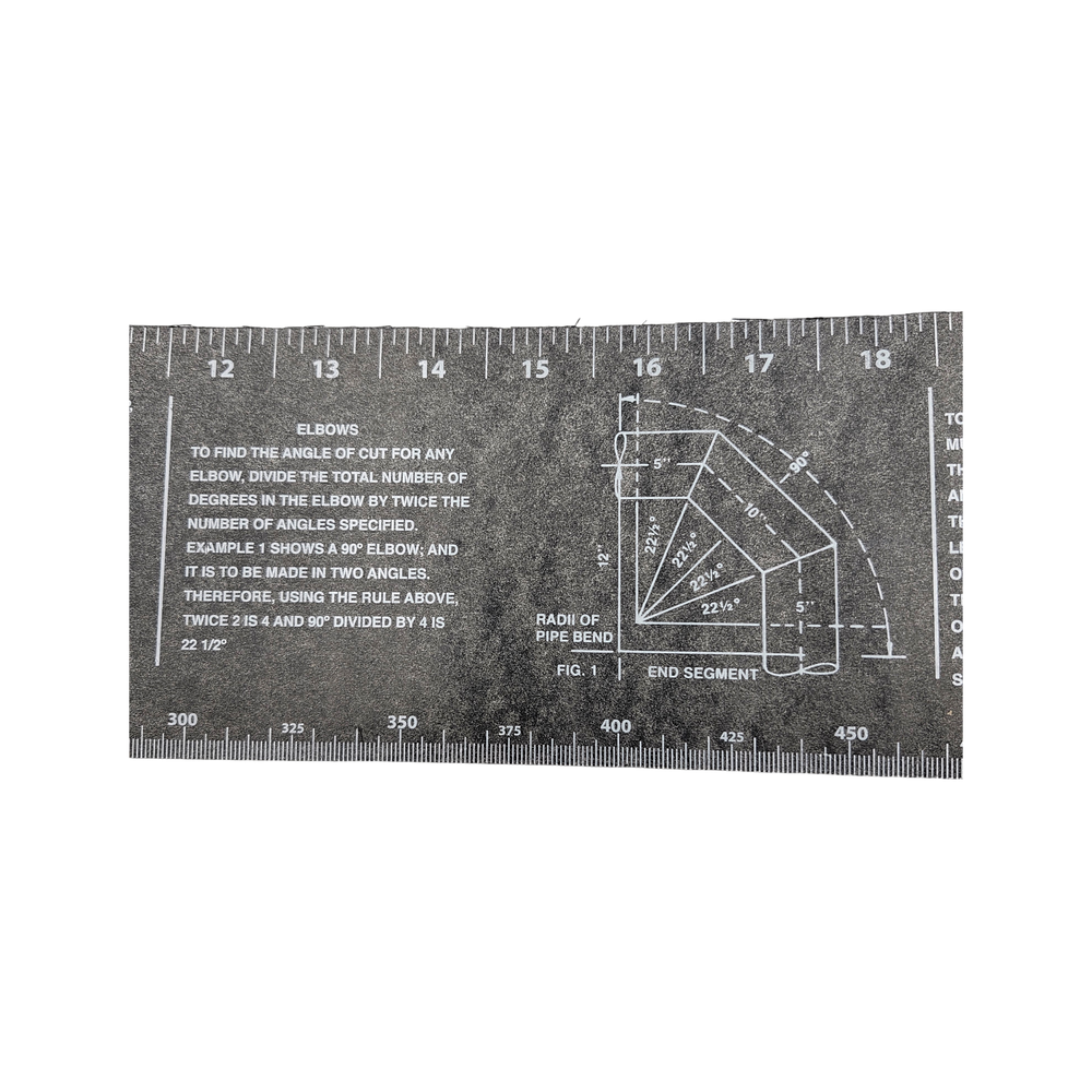 PowerWeld flexible pipe wrap-around gasket ruler close-up of elbow cut instructions and diagram