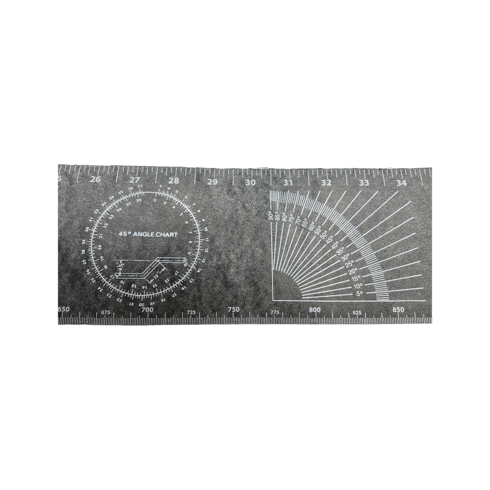 PowerWeld flexible pipe wrap-around gasket ruler close-up of 45 degree angle chart