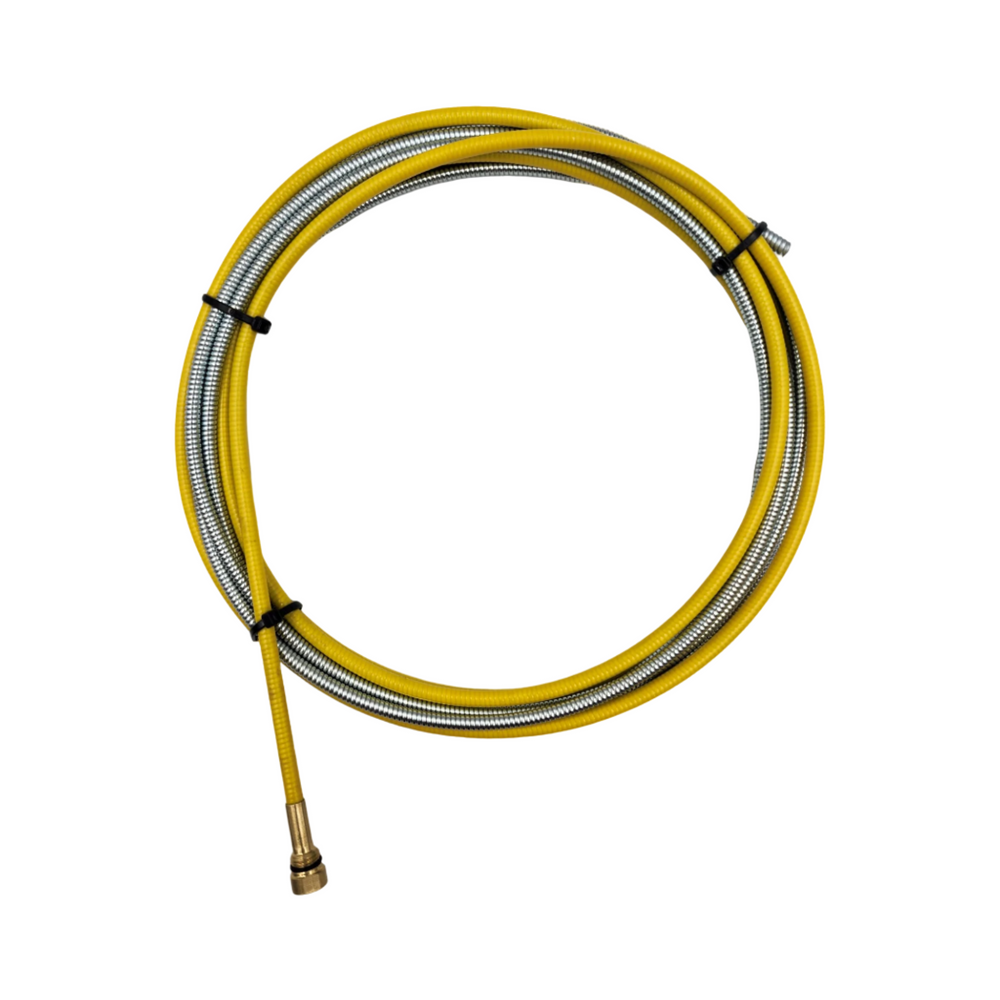 Parker Tregaskiss style steel liner coiled, yellow sleeve with brass end fitting