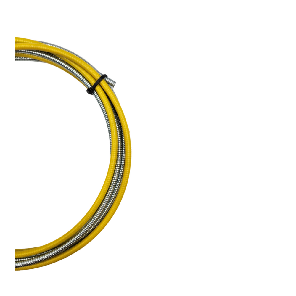 Parker Tregaskiss style steel liner close-up of coil with yellow sleeve and cable tie