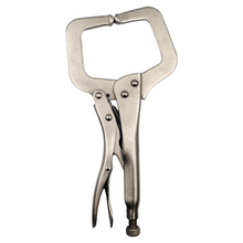 11" Locking C-Clamp Pliers with Regular Tips, Nickel Finish, 4" Jaw Capacity