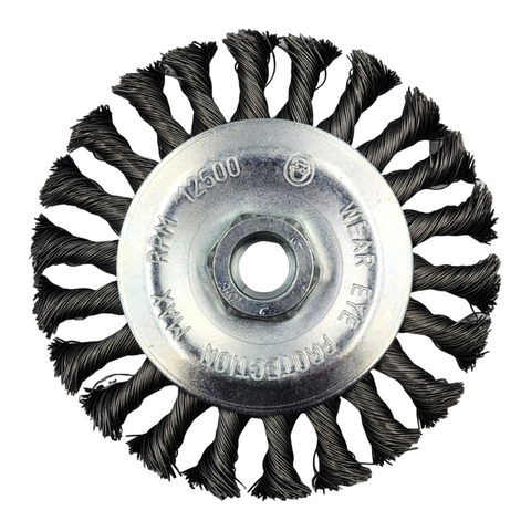 Platinum twist knot wire wheel for pipe weld cleaning and deburring