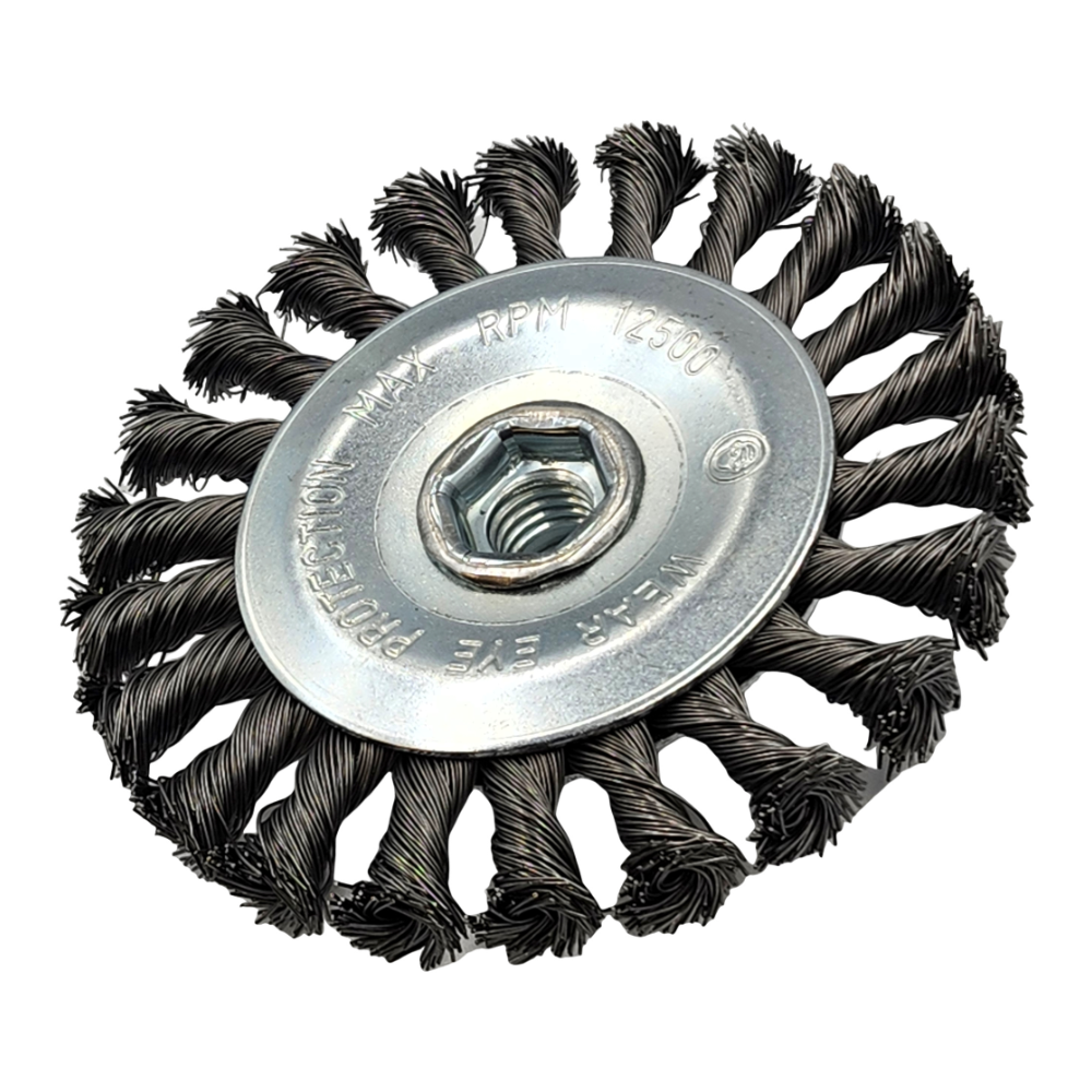 Platinum twist knot wire wheel for pipe weld cleaning and deburring