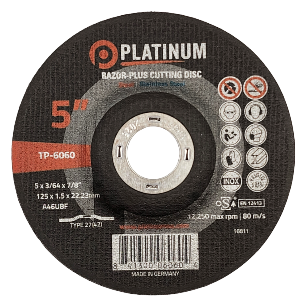 Platinum Razor Plus Type 27 depressed center cutting disc for steel and stainless steel