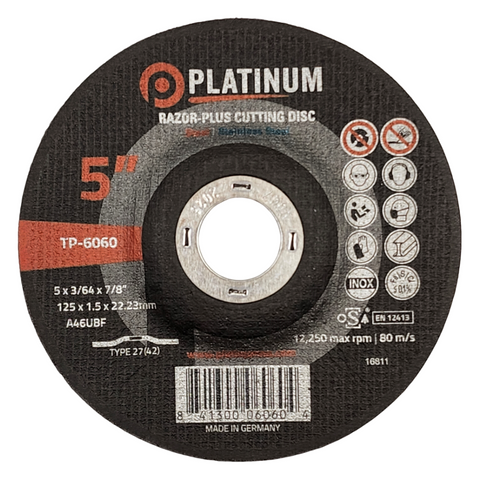 Platinum Razor Plus Type 27 depressed center cutting disc for steel and stainless steel