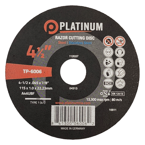 Platinum Razor Type 1 flat center cutting disc for steel and stainless steel