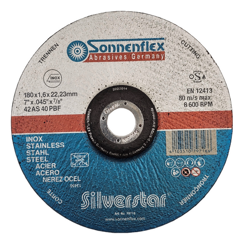 Sonnenflex Silverstar Type 27 depressed center cutting disc for mild and stainless steel