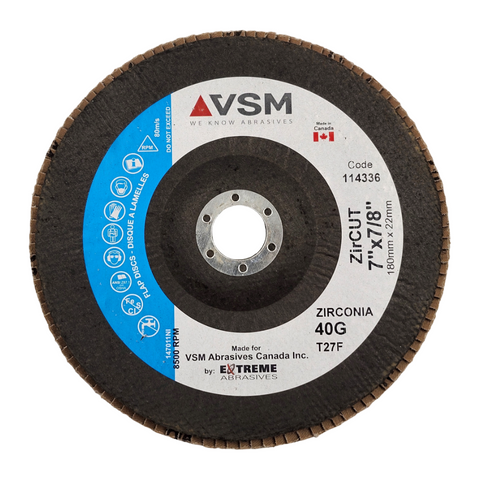 VSM ZirCUT zirconia flap disc for steel, stainless steel and aluminum grinding