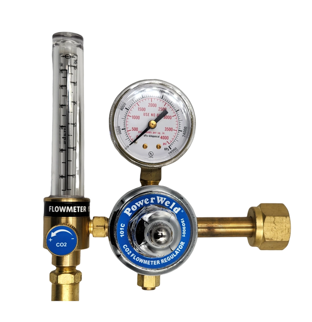 PowerWeld 101C carbon dioxide flowmeter regulator, CGA-320, with gauge and flow tube