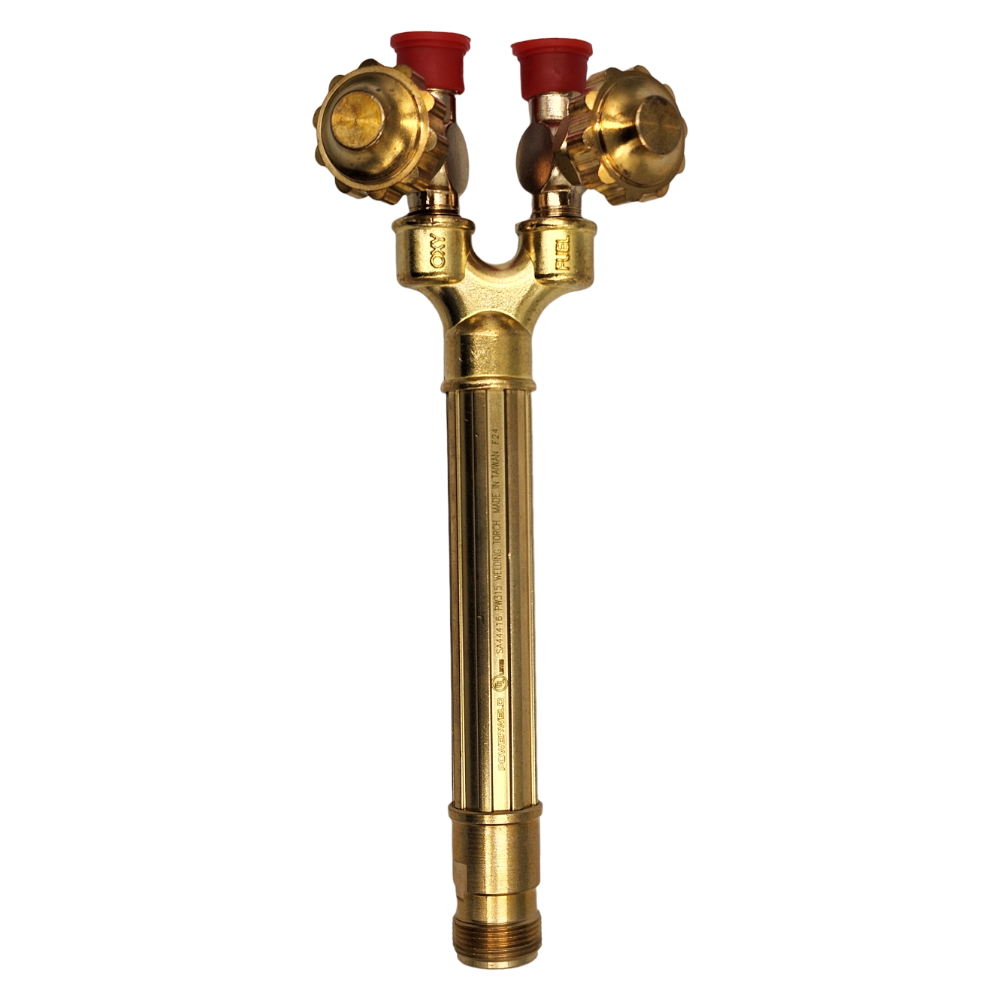 PowerWeld Victor-style 315 torch handle with red-capped valves and brass body