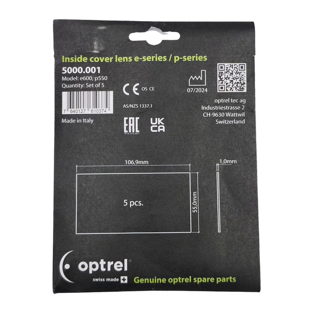 Optrel 5000.001 clear helmet inside cover lens, 5-pack
