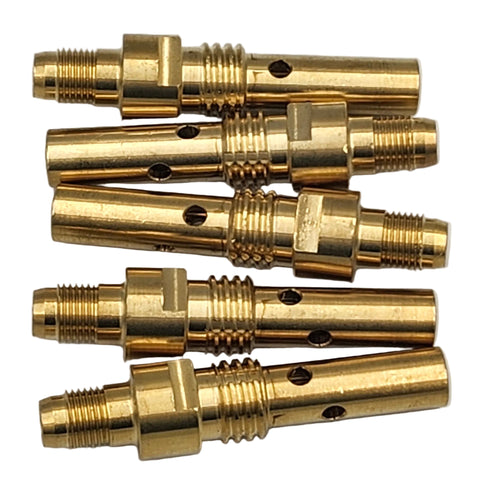 Abicor Binzel ABIMIG MIG gas diffusers 5-pack, brass diffusers with threaded tips, side view