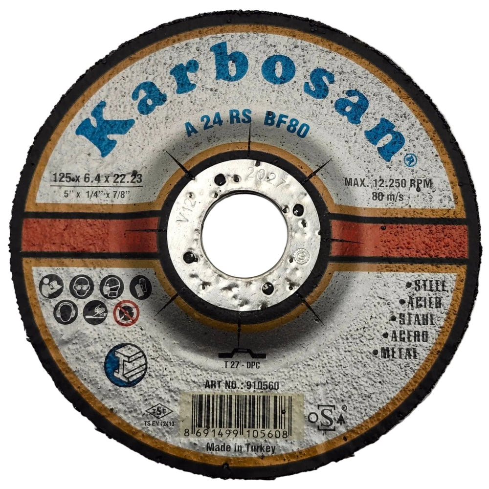 Karbosan Type 27 grinding disc for steel and metal, 4.5 and 5 inch 1/4 x 7/8 - MapleWeld Canada