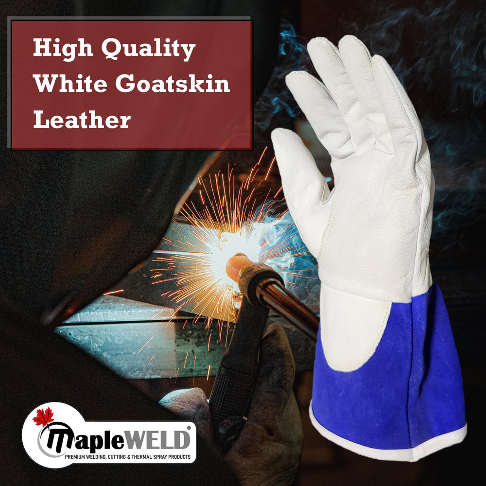 MapleWeld MW600 Goatskin Short TIG Welding Gloves with Blue Split Leather Cuff
