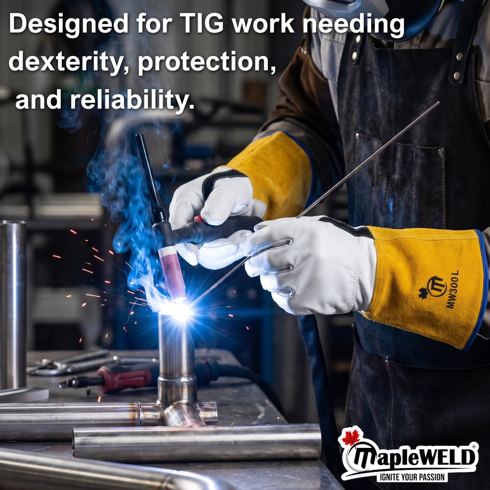 MapleWeld MW300 Goatskin TIG Welding Gloves with Yellow Split Leather Cuff