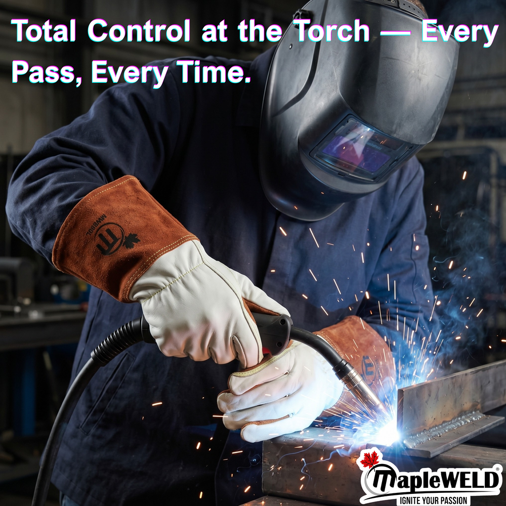 MapleWeld MW800 Kevlar stitched welding gloves, pair on white background