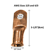 Copper Lugs Crimp or Solder on for Welding Cable AWG Sizes 3/0 and 4/0 Pack of 2