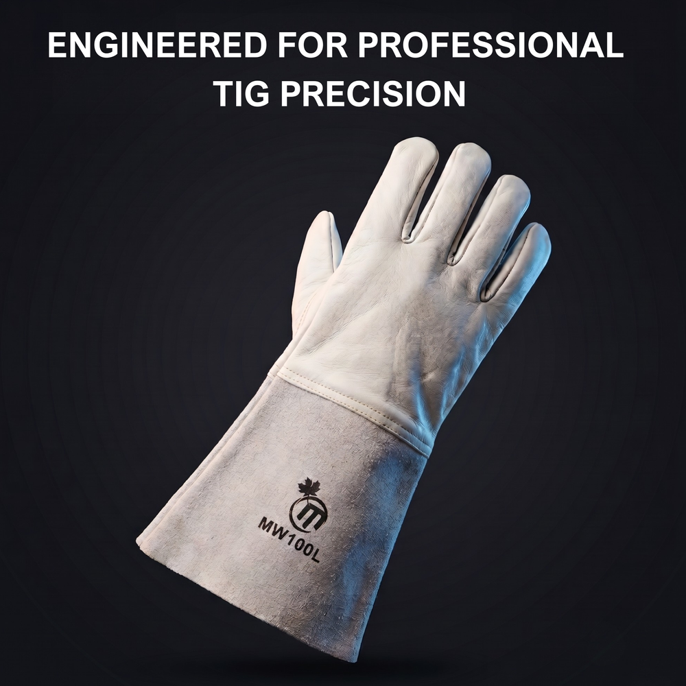 MapleWeld MW100 Sheepskin Long TIG Welding Gloves – White Sheepskin with Split Leather Cuff
