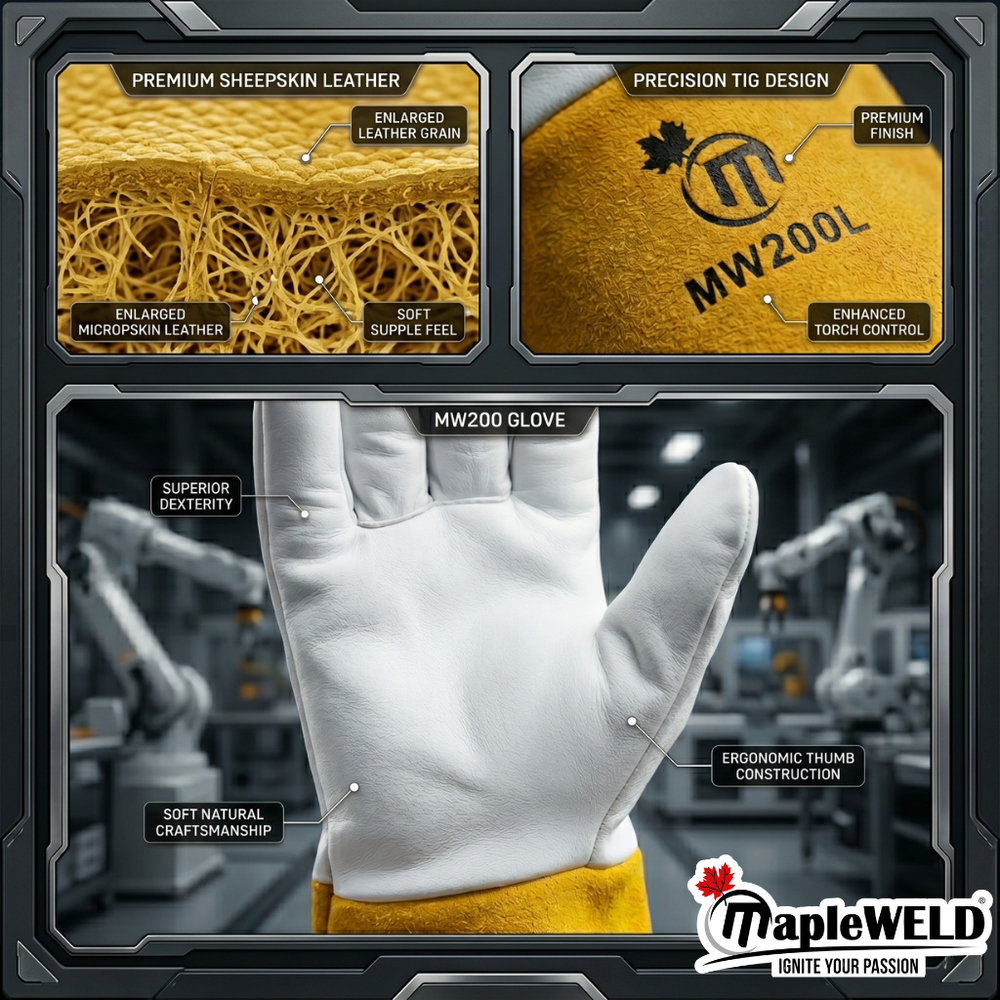 MapleWeld MW200 Sheepskin Short TIG Welding Gloves – White Sheepskin Leather