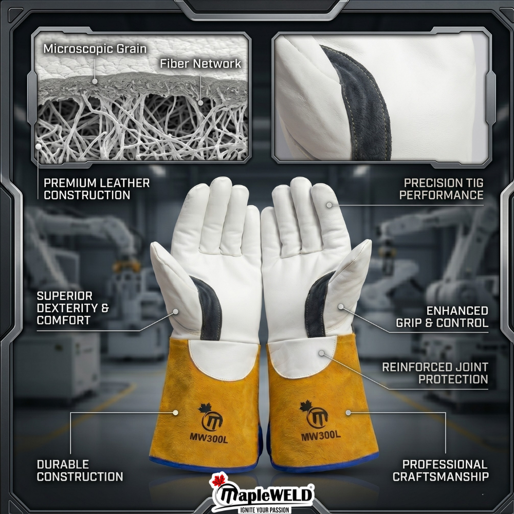 MapleWeld MW300 Goatskin TIG Welding Gloves with Yellow Split Leather Cuff