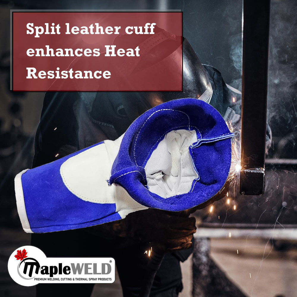 MapleWeld MW600 Goatskin Short TIG Welding Gloves with Blue Split Leather Cuff