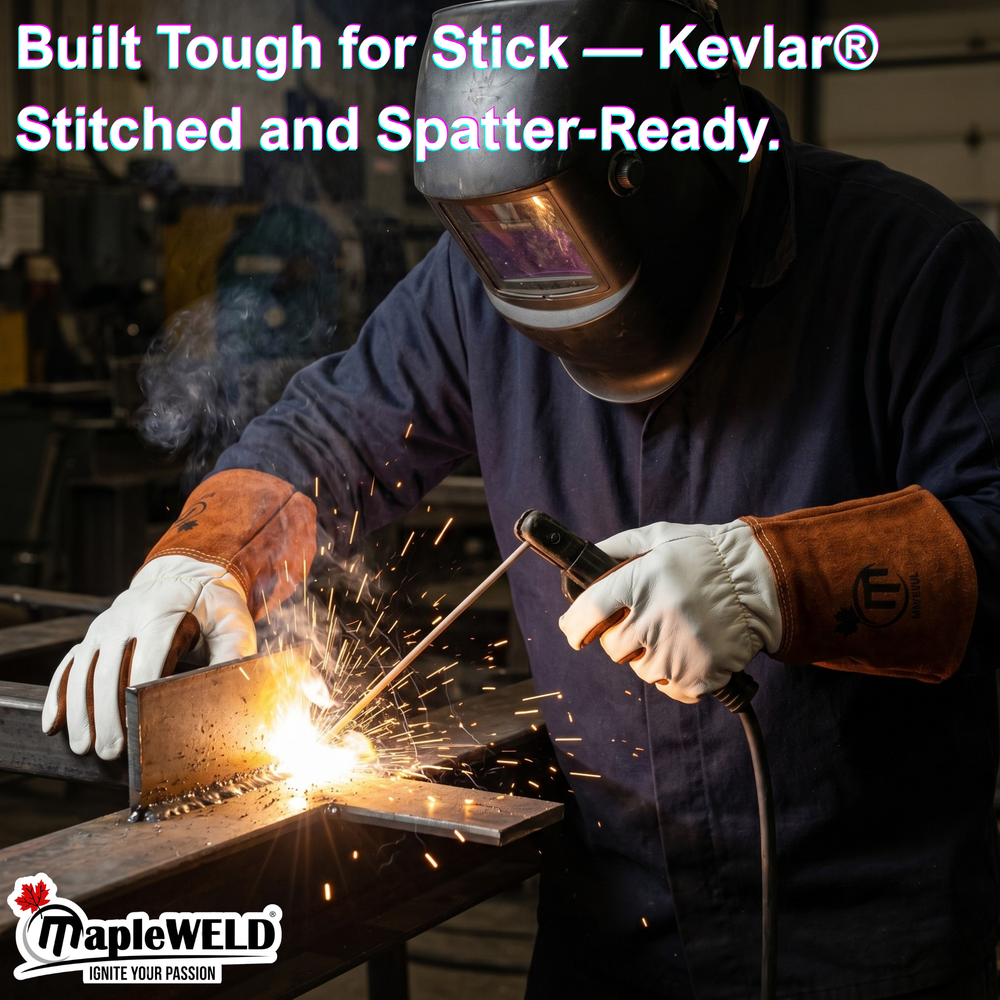 MapleWeld MW800 welding glove close-up of Kevlar stitching