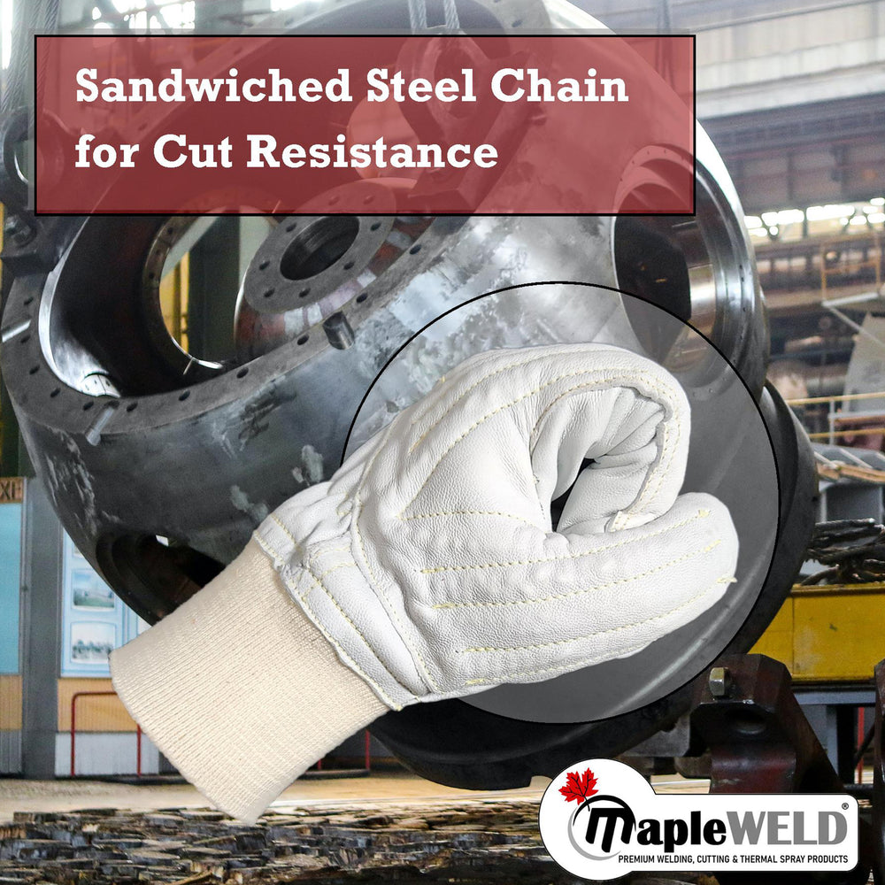 MapleWeld MW1100 Premium Sheepskin Leather Gloves with Sandwiched Steel Chain