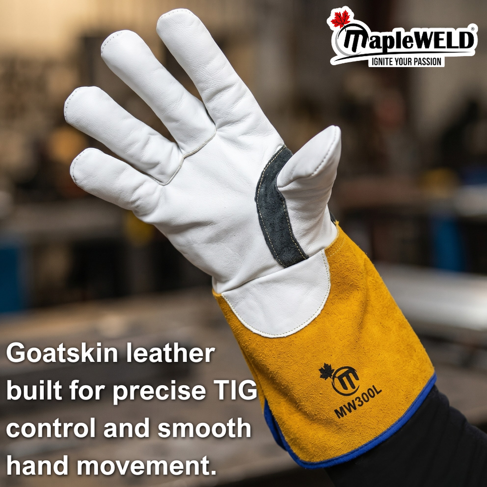 MapleWeld MW300 Goatskin TIG Welding Gloves with Yellow Split Leather Cuff