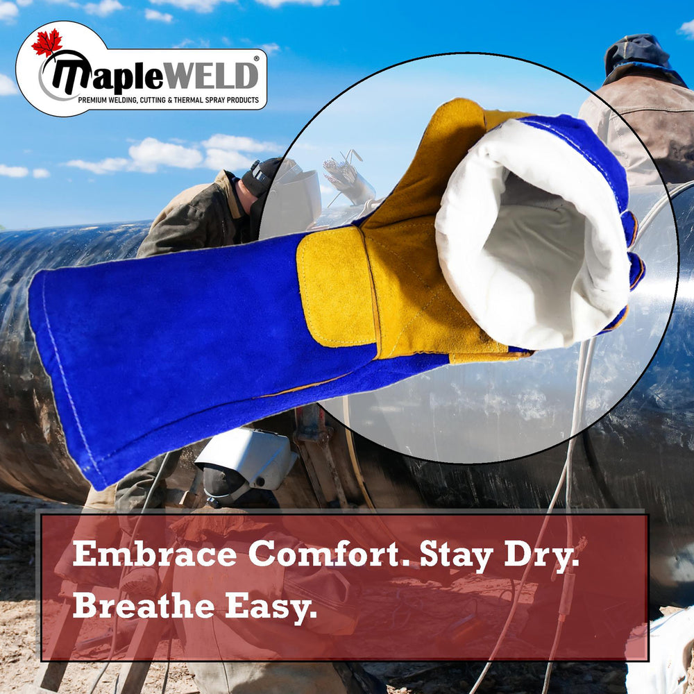 MapleWeld MW500 split leather welding glove with soft white inner lining shown in detail