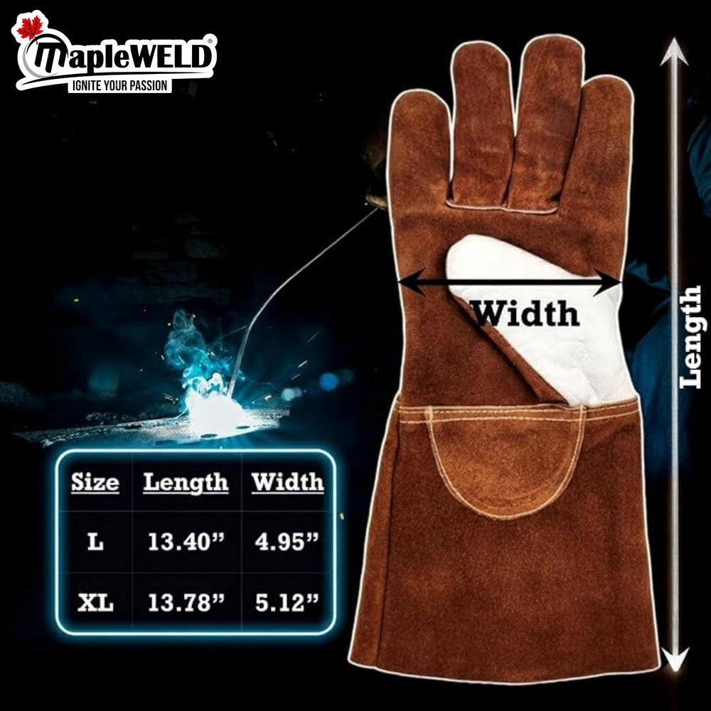 MapleWeld MW800 welding glove showing shirred cuff and reinforced wrist