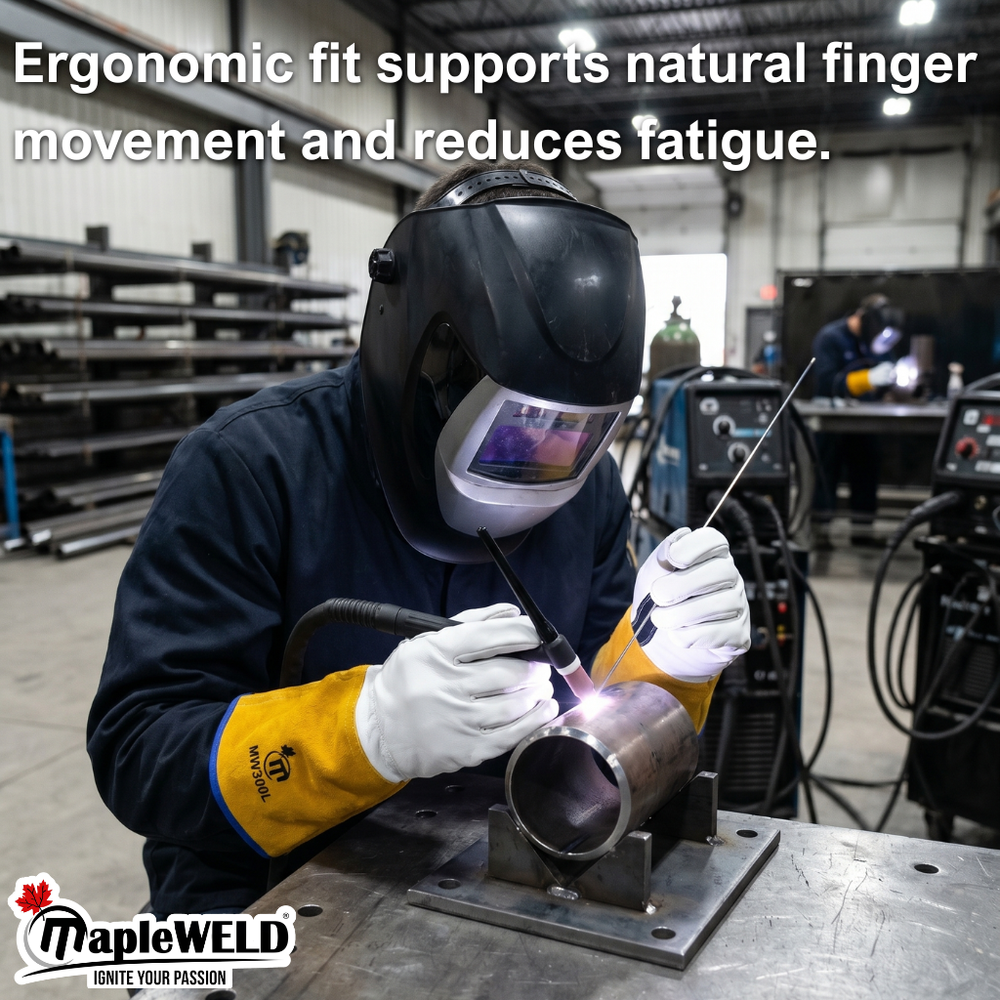 MapleWeld MW300 Goatskin TIG Welding Gloves with Yellow Split Leather Cuff