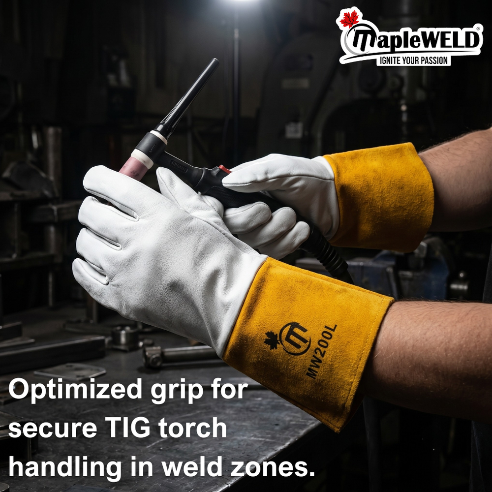 MapleWeld MW200 Sheepskin Short TIG Welding Gloves – White Sheepskin Leather