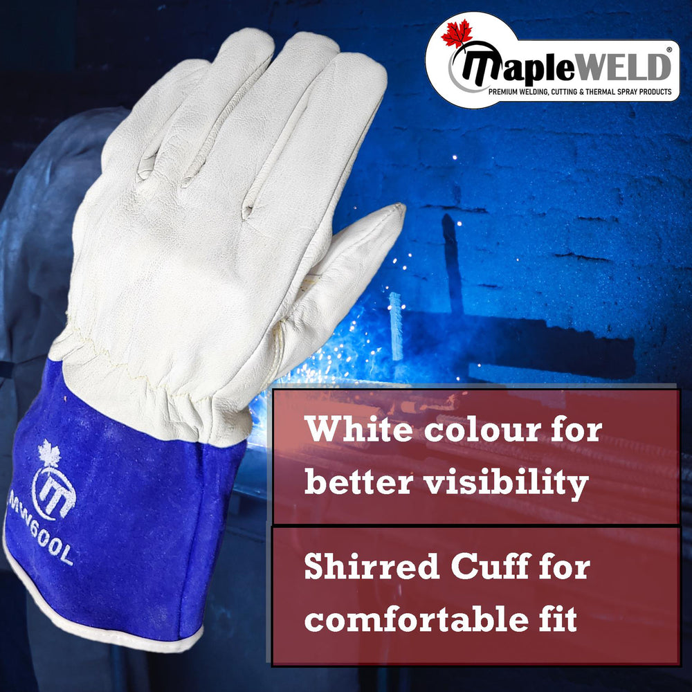 MapleWeld MW600 Goatskin Short TIG Welding Gloves with Blue Split Leather Cuff