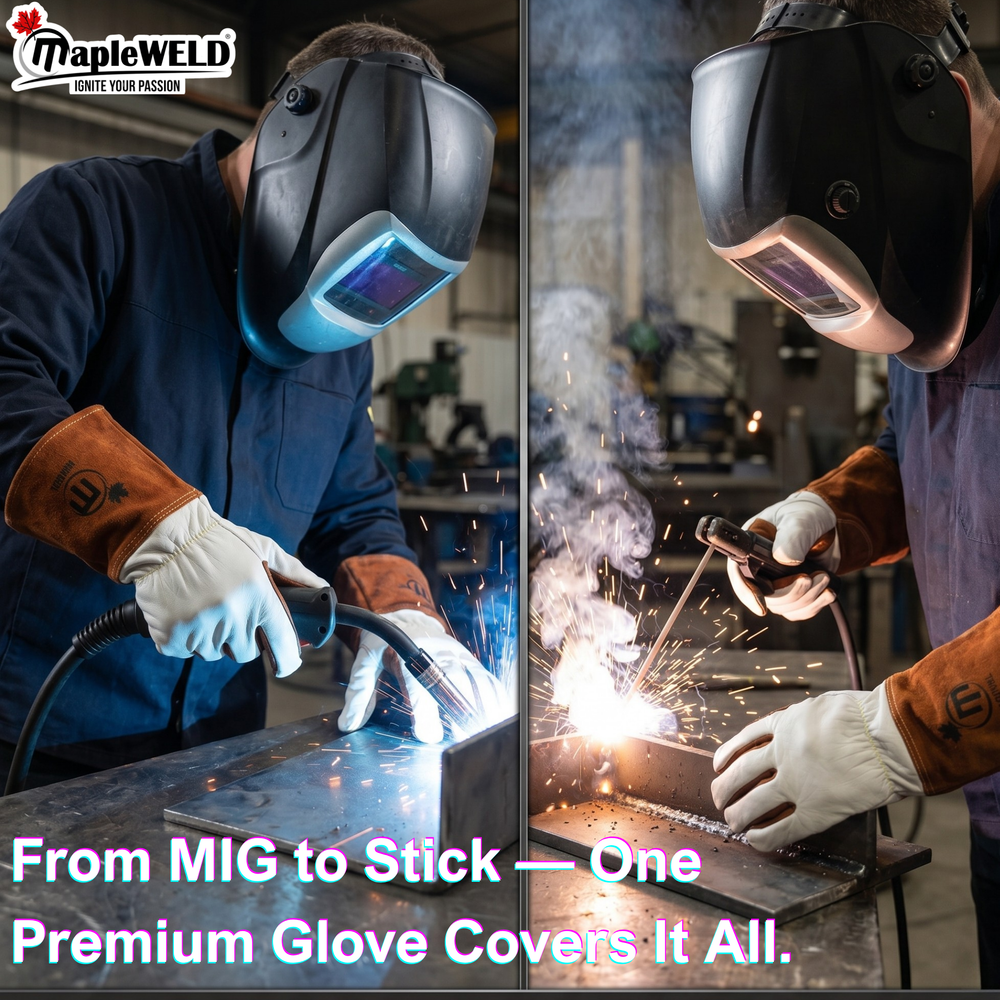 MapleWeld MW800 cowgrain leather welding glove side view