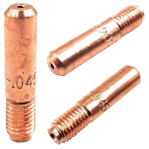Miller style MIG contact tips 25-pack, copper tips close-up showing 045 size markings