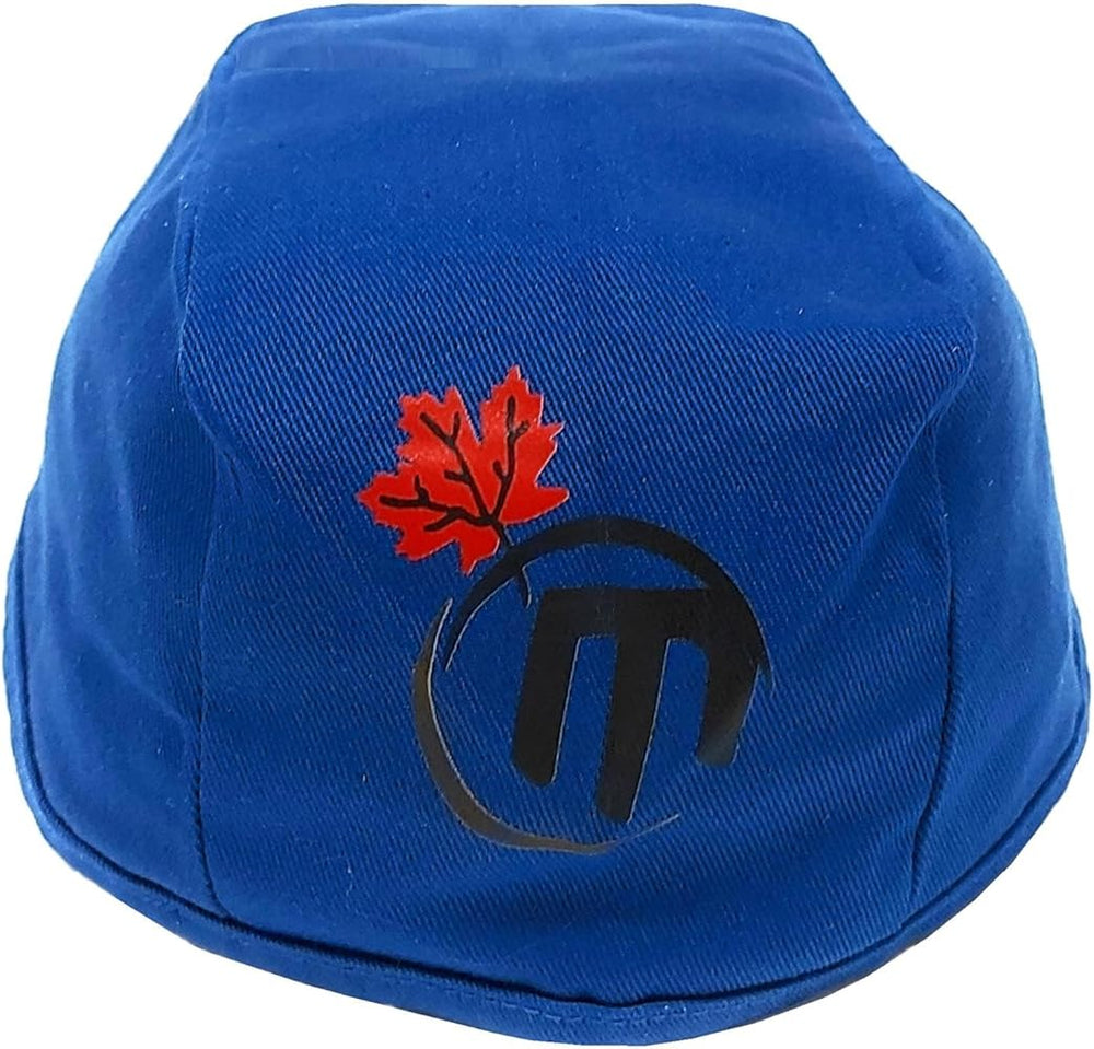 Flame retardant welder beanie in blue with maple leaf and MapleWeld logo