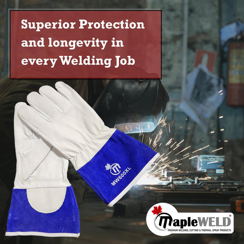 MapleWeld MW600 Goatskin Short TIG Welding Gloves with Blue Split Leather Cuff