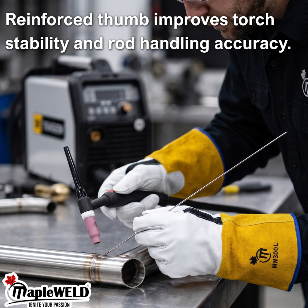 MapleWeld MW300 Goatskin TIG Welding Gloves with Yellow Split Leather Cuff