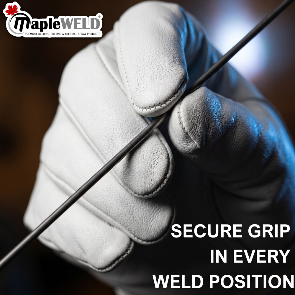 MapleWeld MW100 Sheepskin Long TIG Welding Gloves – White Sheepskin with Split Leather Cuff